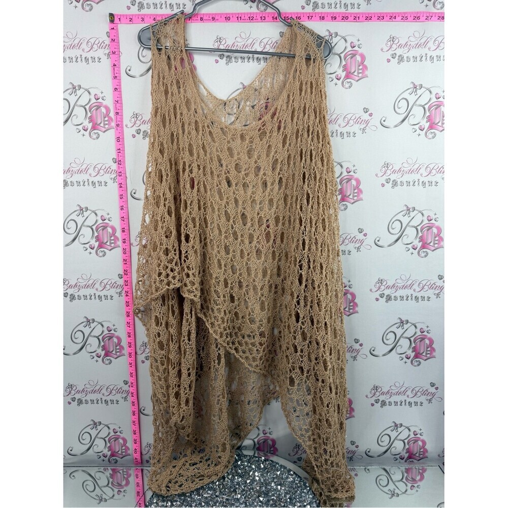 SHEIN poncho coverup knit crochet Open-Knit Crochet Poncho in Tan